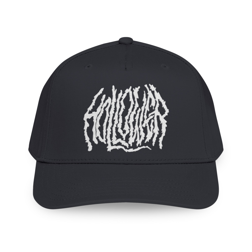 Hollower black embroidered snapback hat front