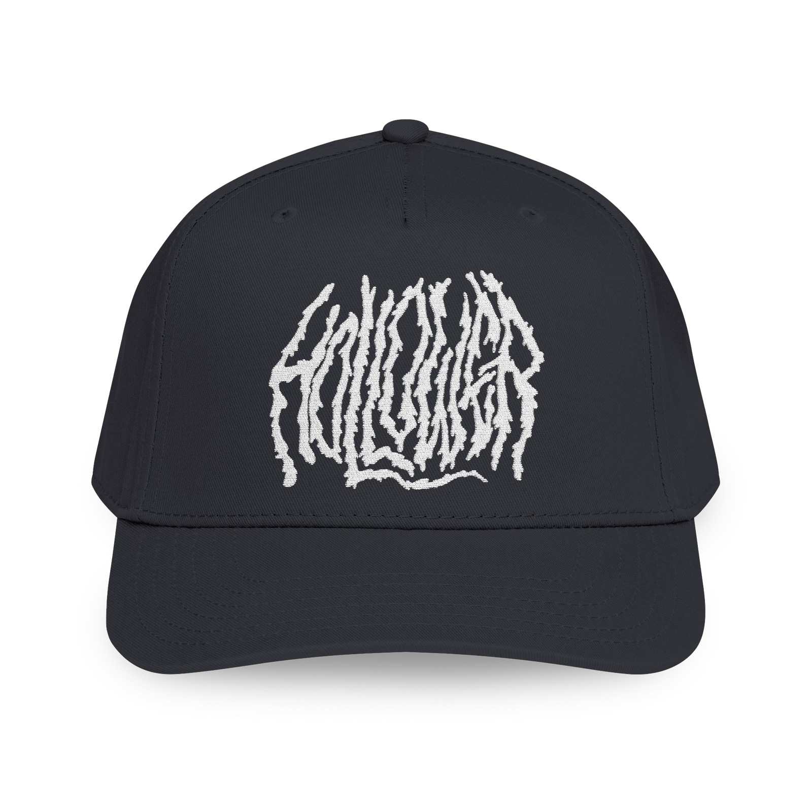 Hollower black embroidered snapback hat front
